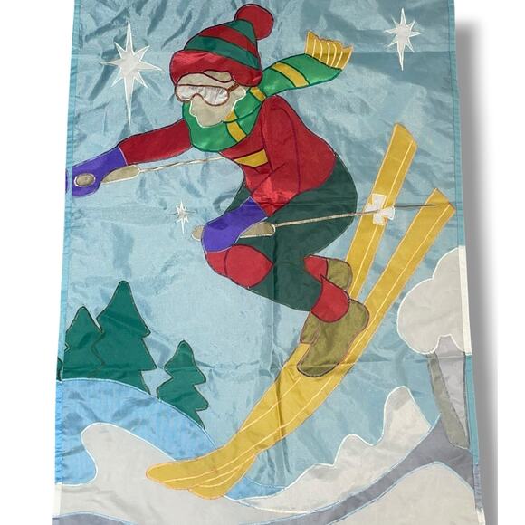 Downhill Skier House Flag Snow Outdoor Yard Decor Winter Skiing Seasonal Vintage - Picture 6 of 7